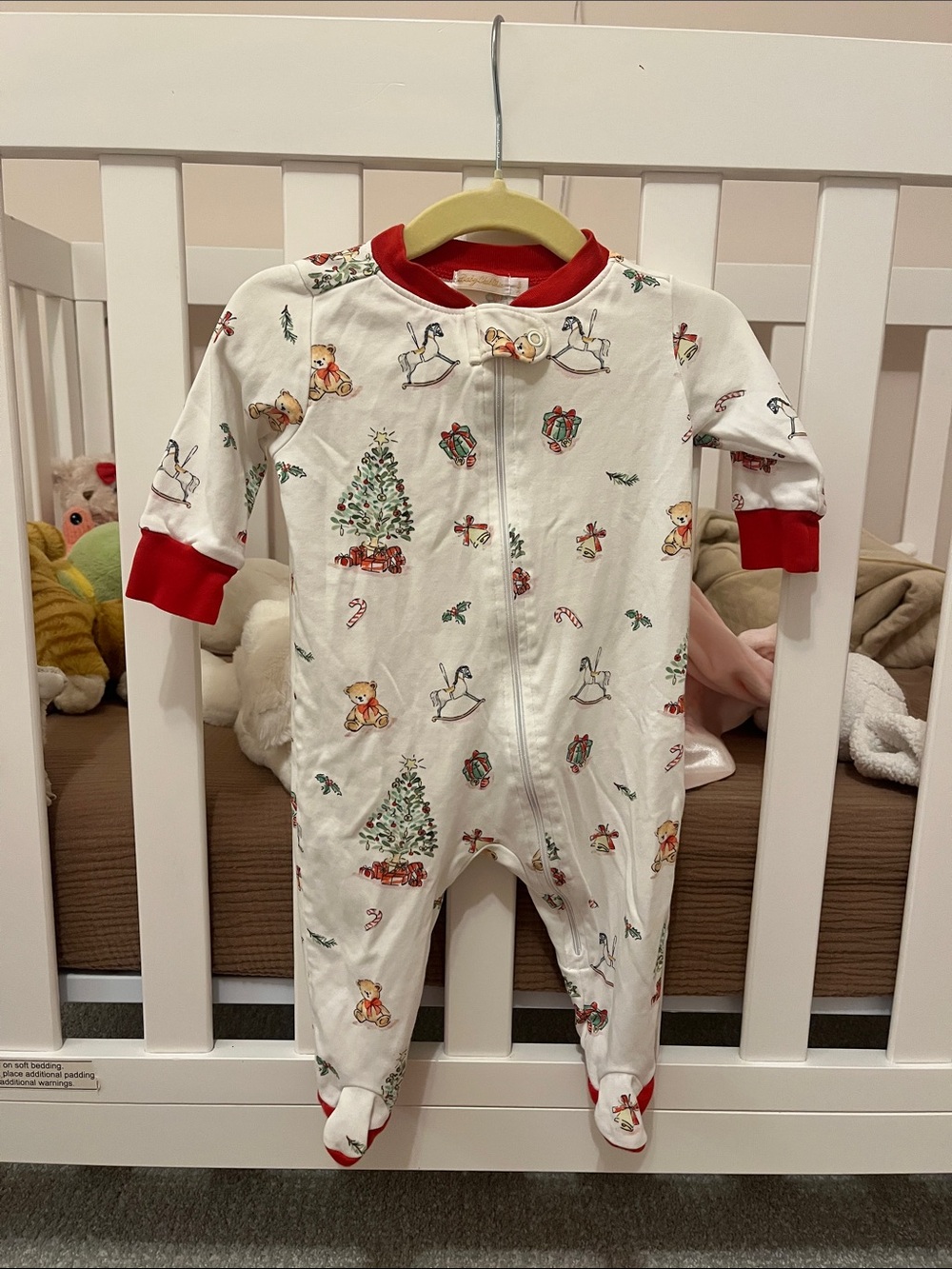 White Holiday Print Footie with Red Trim - Baby One-Piece